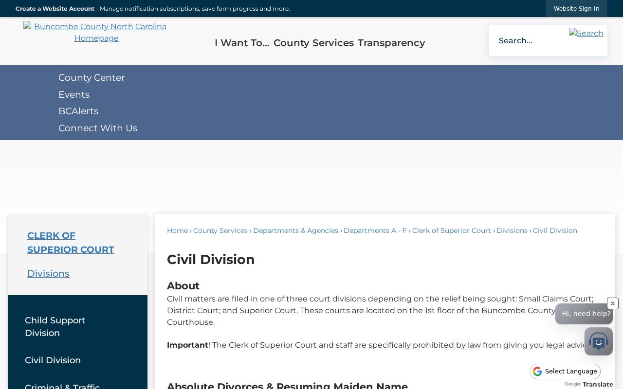 Buncombe court case records Civil Division source