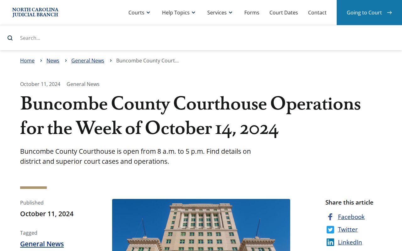 Buncombe court schedule Hurricane Helene operations notice