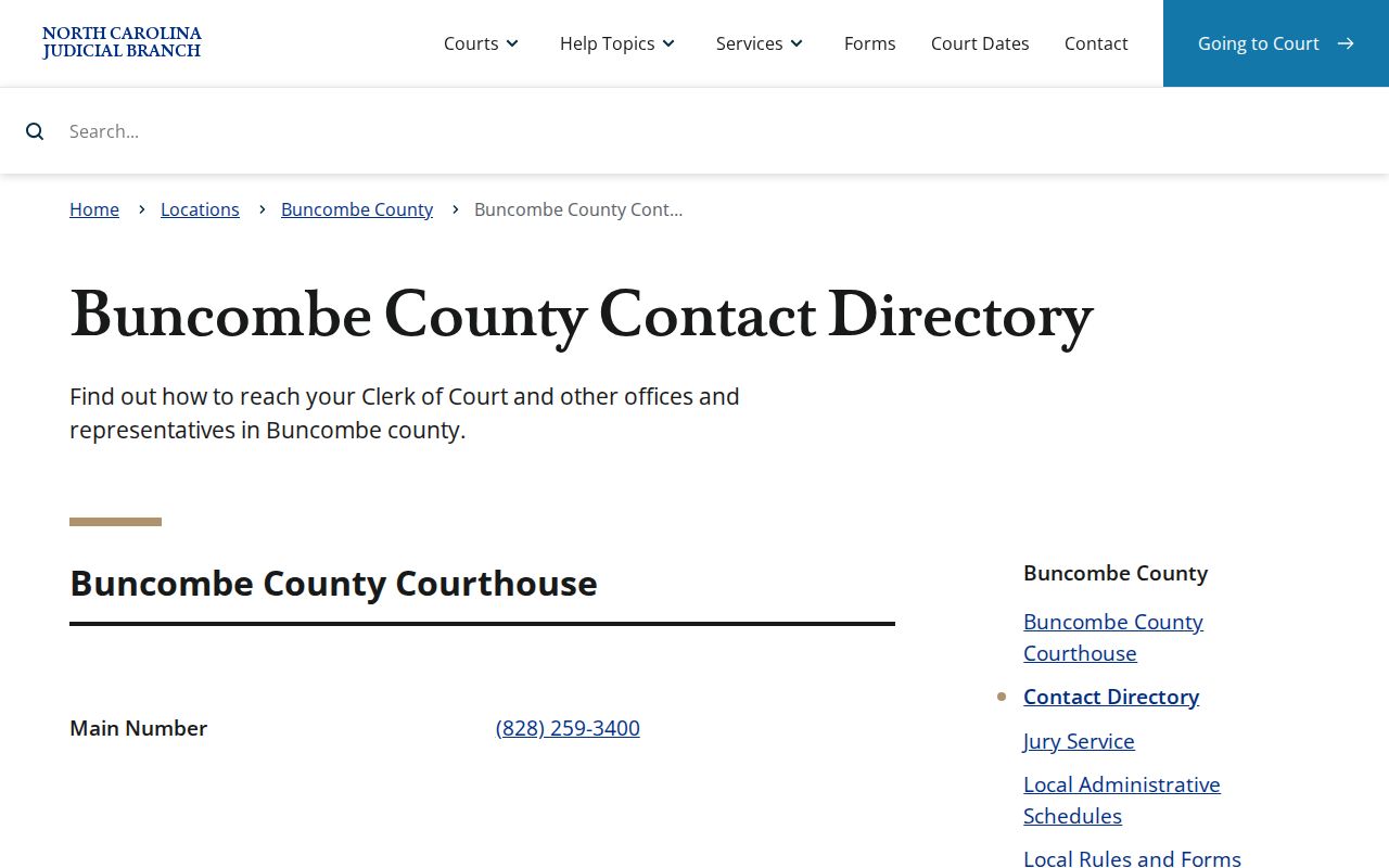 Buncombe County court docket Clerk contact and records desk